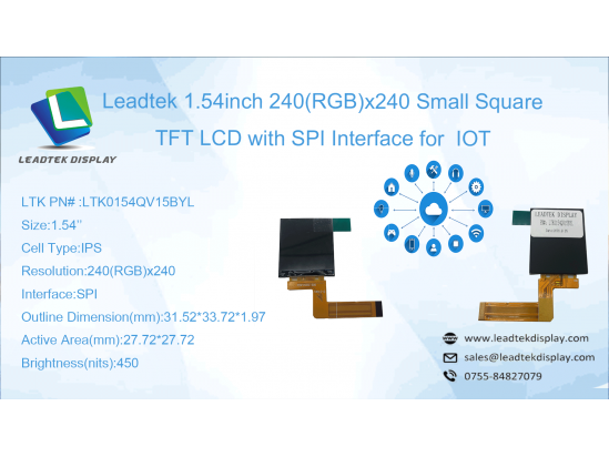 Leadtek 1.54inch 240(RGB)x240 Small Square TFT LCD with SPI Interface for IOT
